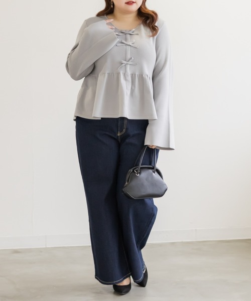 CLETTE(クレット)の「CLETTEオリジナルペプラムリボンニットプルオーバー(ニット/セーター・レディース・ブラック/ラベンダー/グレー・4L/3L/LL)」の9枚目の写真