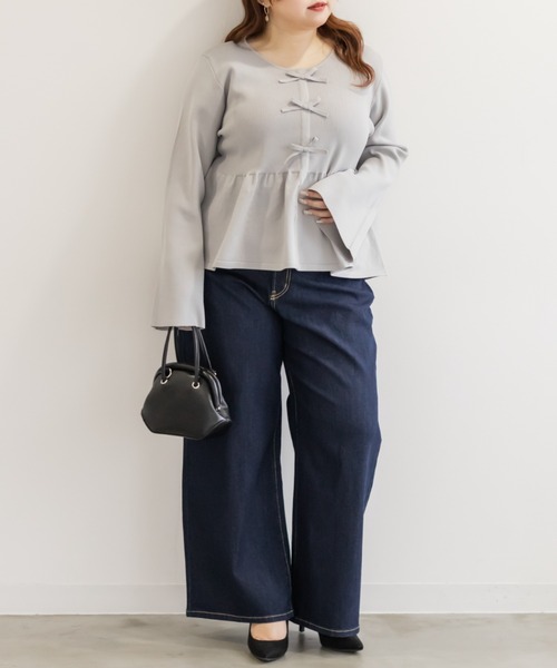 CLETTE(クレット)の「CLETTEオリジナルペプラムリボンニットプルオーバー(ニット/セーター・レディース・ブラック/ラベンダー/グレー・4L/3L/LL)」の10枚目の写真