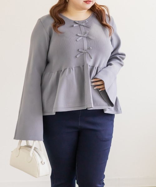 CLETTE(クレット)の「CLETTEオリジナルペプラムリボンニットプルオーバー(ニット/セーター・レディース・ブラック/ラベンダー/グレー・4L/3L/LL)」の12枚目の写真