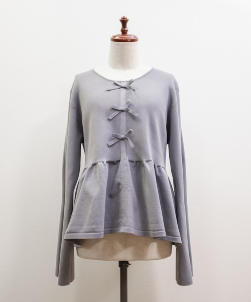 CLETTE(クレット)の「CLETTEオリジナルペプラムリボンニットプルオーバー(ニット/セーター・レディース・ブラック/ラベンダー/グレー・4L/3L/LL)」の15枚目の写真