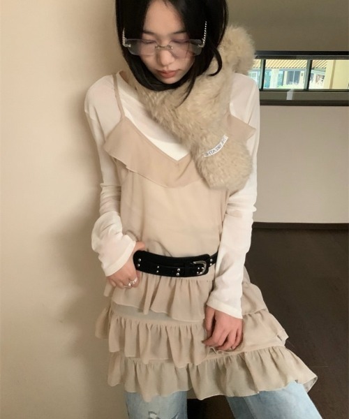LADY LIKE(レディライク)の「イレギュラーヘムシアーキャミワンピース(ワンピース・レディース・グレー/アイボリー・M)」の17枚目の写真