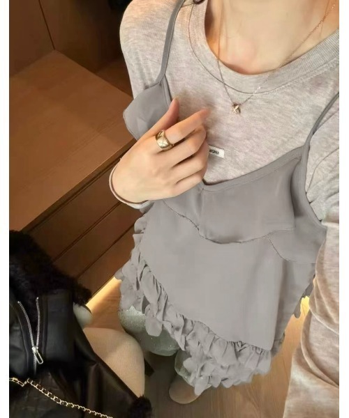 LADY LIKE(レディライク)の「イレギュラーヘムシアーキャミワンピース(ワンピース・レディース・グレー/アイボリー・M)」の5枚目の写真