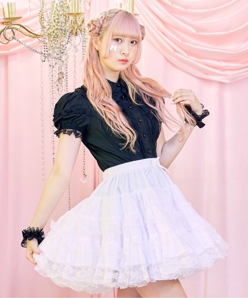 BODYLINE(ボディライン)の「ミディ丈ボリューミーレースパニエ(スカート・レディース・ホワイト/オフホワイト/ブラック・M)」の2枚目の写真