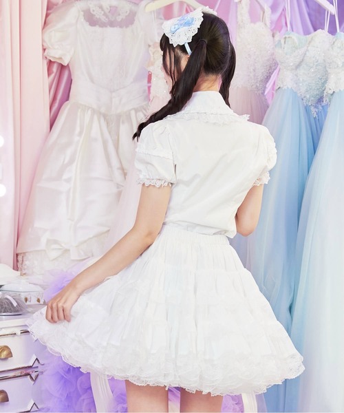 BODYLINE(ボディライン)の「ミディ丈ボリューミーレースパニエ(スカート・レディース・ホワイト/オフホワイト/ブラック・M)」の4枚目の写真