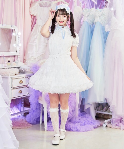 BODYLINE(ボディライン)の「ミディ丈ボリューミーレースパニエ(スカート・レディース・ホワイト/オフホワイト/ブラック・M)」の5枚目の写真
