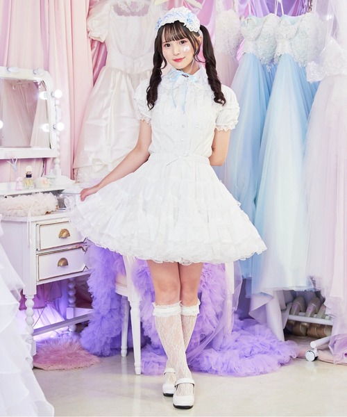 BODYLINE(ボディライン)の「ミディ丈ボリューミーレースパニエ(スカート・レディース・ホワイト/オフホワイト/ブラック・M)」の6枚目の写真