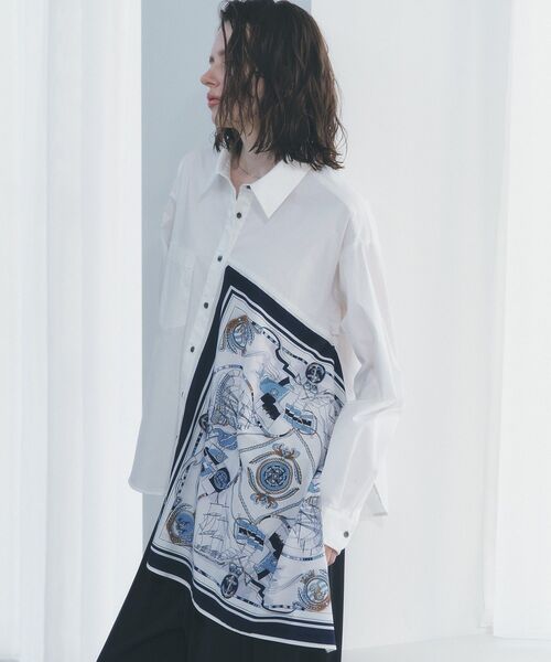 Editt by YECCA VECCA(エディットバイイェッカヴェッカ)の「スカーフデザインアシメシャツ(シャツ/ブラウス・レディース・ストライプ/ホワイト・FREE)」の6枚目の写真