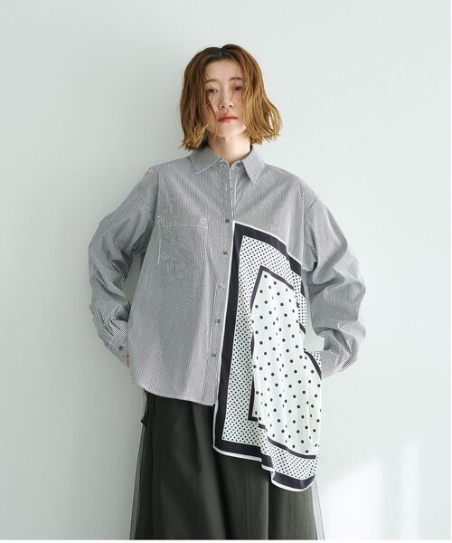 Editt by YECCA VECCA(エディットバイイェッカヴェッカ)の「スカーフデザインアシメシャツ(シャツ/ブラウス・レディース・ストライプ/ホワイト・FREE)」の19枚目の写真