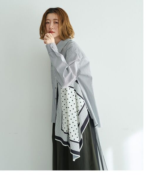 Editt by YECCA VECCA(エディットバイイェッカヴェッカ)の「スカーフデザインアシメシャツ(シャツ/ブラウス・レディース・ストライプ/ホワイト・FREE)」の20枚目の写真