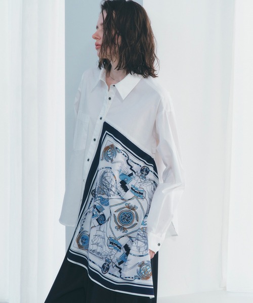 Editt by YECCA VECCA(エディットバイイェッカヴェッカ)の「スカーフデザインアシメシャツ(シャツ/ブラウス・レディース・ストライプ/ホワイト・FREE)」の4枚目の写真