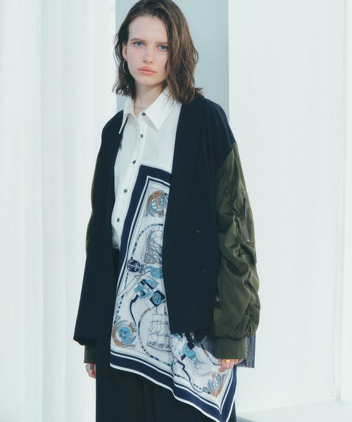 Editt by YECCA VECCA(エディットバイイェッカヴェッカ)の「スカーフデザインアシメシャツ(シャツ/ブラウス・レディース・ストライプ/ホワイト・FREE)」の11枚目の写真