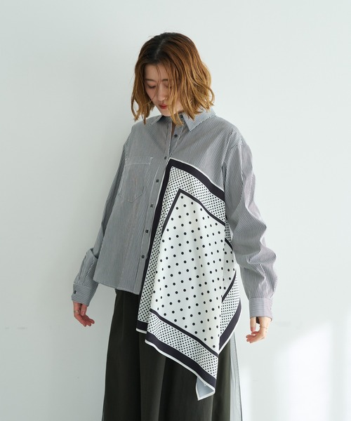 Editt by YECCA VECCA(エディットバイイェッカヴェッカ)の「スカーフデザインアシメシャツ(シャツ/ブラウス・レディース・ストライプ/ホワイト・FREE)」の17枚目の写真