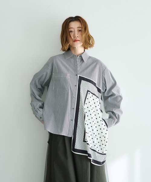 Editt by YECCA VECCA(エディットバイイェッカヴェッカ)の「スカーフデザインアシメシャツ(シャツ/ブラウス・レディース・ストライプ/ホワイト・FREE)」の18枚目の写真