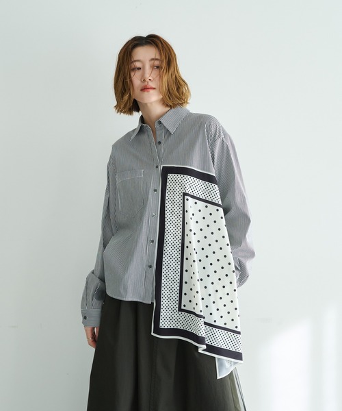 Editt by YECCA VECCA(エディットバイイェッカヴェッカ)の「スカーフデザインアシメシャツ(シャツ/ブラウス・レディース・ストライプ/ホワイト・FREE)」の19枚目の写真