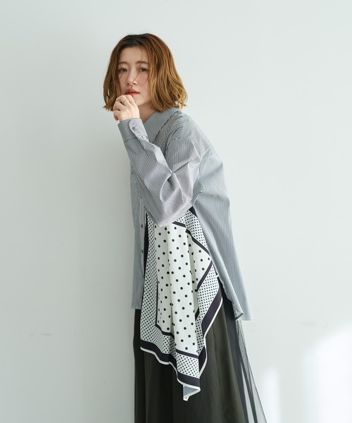 Editt by YECCA VECCA(エディットバイイェッカヴェッカ)の「スカーフデザインアシメシャツ(シャツ/ブラウス・レディース・ストライプ/ホワイト・FREE)」の21枚目の写真