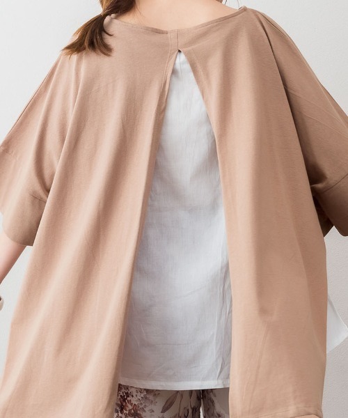 aity(アイティ)の「M-5L レイヤード風 ビッグシルエットカットソー 夏服(Tシャツ/カットソー・レディース・ブラック/カーキ/杢グレー/ブラウン系・4L~5L/LL~3L/M~L)」の4枚目の写真