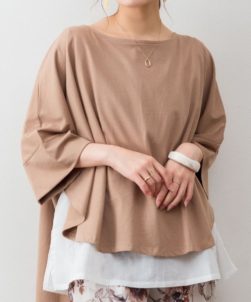 aity(アイティ)の「M-5L レイヤード風 ビッグシルエットカットソー 夏服(Tシャツ/カットソー・レディース・ブラック/カーキ/杢グレー/ブラウン系・4L~5L/LL~3L/M~L)」の22枚目の写真