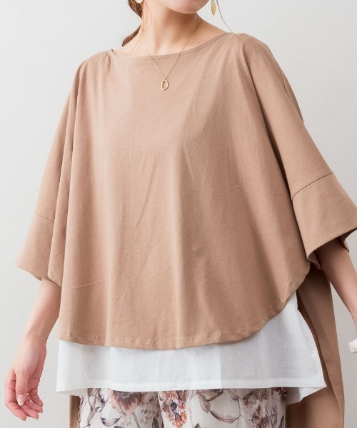 aity(アイティ)の「M-5L レイヤード風 ビッグシルエットカットソー 夏服(Tシャツ/カットソー・レディース・ブラック/カーキ/杢グレー/ブラウン系・4L~5L/LL~3L/M~L)」の14枚目の写真