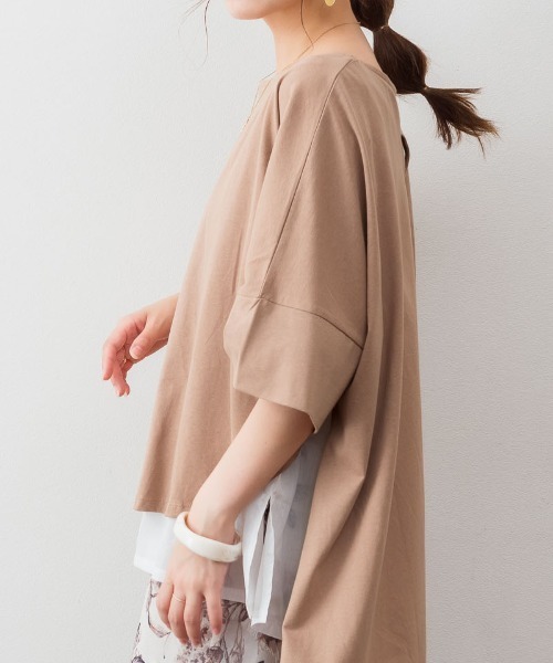 aity(アイティ)の「M-5L レイヤード風 ビッグシルエットカットソー 夏服(Tシャツ/カットソー・レディース・ブラック/カーキ/杢グレー/ブラウン系・4L~5L/LL~3L/M~L)」の15枚目の写真