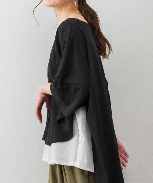 aity(アイティ)の「M-5L レイヤード風 ビッグシルエットカットソー 夏服(Tシャツ/カットソー・レディース・ブラック/カーキ/杢グレー/ブラウン系・4L~5L/LL~3L/M~L)」の16枚目の写真