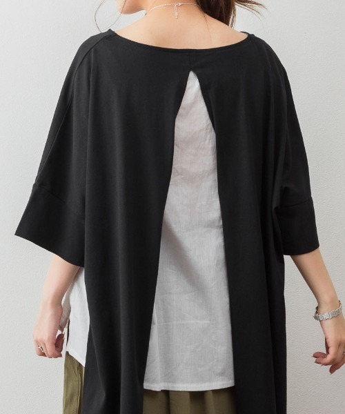 aity(アイティ)の「M-5L レイヤード風 ビッグシルエットカットソー 夏服(Tシャツ/カットソー・レディース・ブラック/カーキ/杢グレー/ブラウン系・4L~5L/LL~3L/M~L)」の17枚目の写真