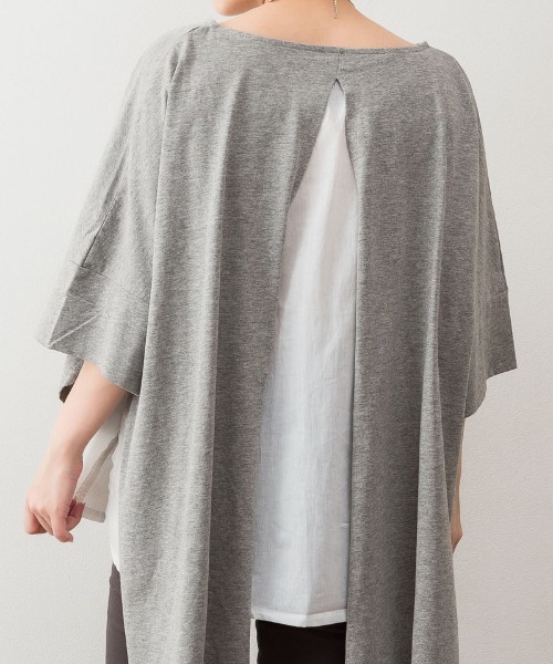 aity(アイティ)の「M-5L レイヤード風 ビッグシルエットカットソー 夏服(Tシャツ/カットソー・レディース・ブラック/カーキ/杢グレー/ブラウン系・4L~5L/LL~3L/M~L)」の9枚目の写真