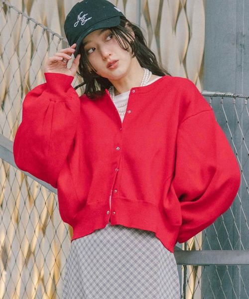 RAGEBLUE（レイジブルー）の「＜Bloomy Yarn Knit＞コットンドルマンニットカーディガン（カーディガン/ボレロ・レディース・グレー/ライトブルー/レッド/ピンク・FREE）」の4枚目の写真