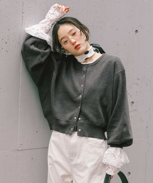 RAGEBLUE（レイジブルー）の「＜Bloomy Yarn Knit＞コットンドルマンニットカーディガン（カーディガン/ボレロ・レディース・グレー/ライトブルー/レッド/ピンク・FREE）」の7枚目の写真