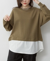M-5L ワッフル裾切り替え ロングスリーブTシャツ