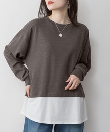 M-5L ワッフル裾切り替え ロングスリーブTシャツ 夏服