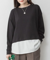 M-5L ワッフル裾切り替え ロングスリーブTシャツ 夏服