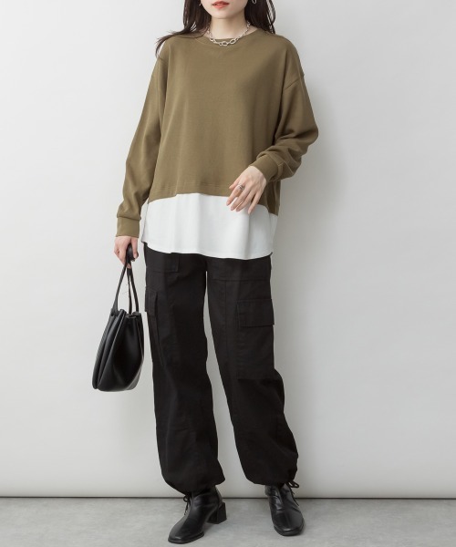 aity(アイティ)の「M-5L ワッフル裾切り替え ロングスリーブTシャツ 夏服(Tシャツ/カットソー・レディース・パープル/ブラック/カーキ/チャコールグレー/ブラウン・4L~5L/LL~3L/M~L)」の17枚目の写真