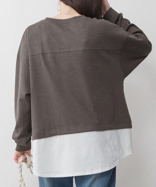 aity(アイティ)の「M-5L ワッフル裾切り替え ロングスリーブTシャツ 夏服(Tシャツ/カットソー・レディース・パープル/ブラック/カーキ/チャコールグレー/ブラウン・4L~5L/LL~3L/M~L)」の22枚目の写真