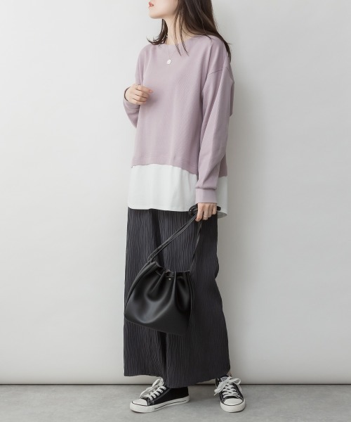 aity(アイティ)の「M-5L ワッフル裾切り替え ロングスリーブTシャツ 夏服(Tシャツ/カットソー・レディース・パープル/ブラック/カーキ/チャコールグレー/ブラウン・4L~5L/LL~3L/M~L)」の12枚目の写真