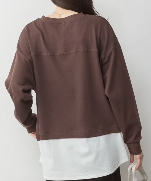 aity(アイティ)の「M-5L ワッフル裾切り替え ロングスリーブTシャツ 夏服(Tシャツ/カットソー・レディース・パープル/ブラック/カーキ/チャコールグレー/ブラウン・4L~5L/LL~3L/M~L)」の16枚目の写真
