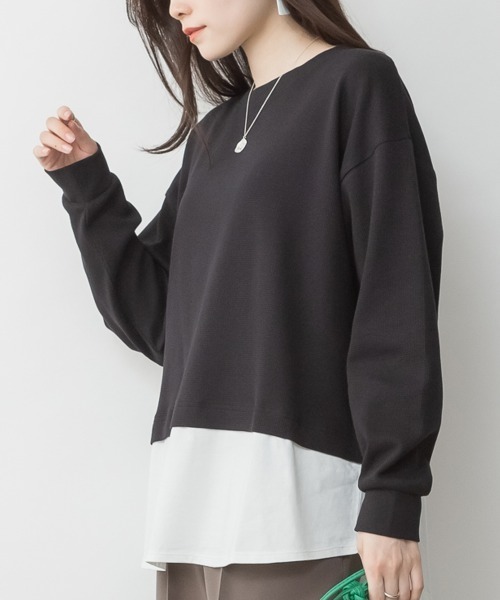 aity(アイティ)の「M-5L ワッフル裾切り替え ロングスリーブTシャツ 夏服(Tシャツ/カットソー・レディース・パープル/ブラック/カーキ/チャコールグレー/ブラウン・4L~5L/LL~3L/M~L)」の6枚目の写真