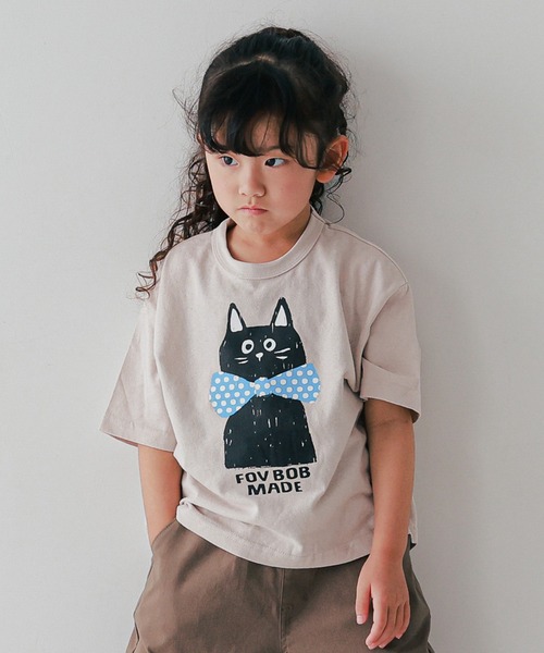 FOV(フォブ)の「フォブ F/B CAT Tシャツ(Tシャツ/カットソー・キッズ・ベージュ系その他/サックスブルー/ホワイト・130cm/120cm/110cm/100cm/90cm)」の3枚目の写真