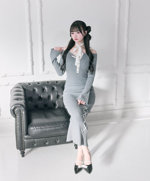 Belle Charme】Neck Ribbon Mermaid Knit Onepiece 【公式通販】