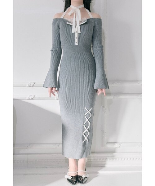 Belle Charme】Neck Ribbon Mermaid Knit Onepiece