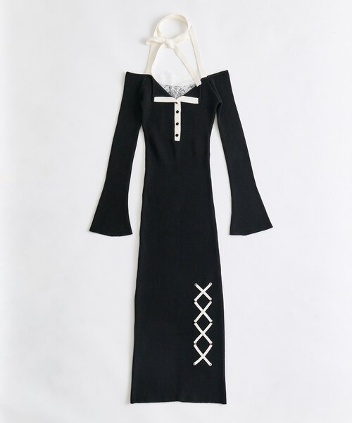 Belle Charme】Neck Ribbon Mermaid Knit Onepiece