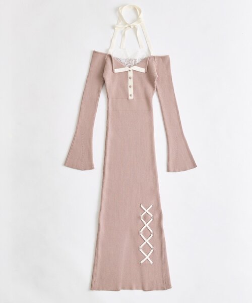 Belle Charme】Neck Ribbon Mermaid Knit Onepiece 【公式通販】