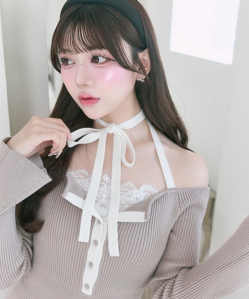 Neck Ribbon Mermaid Knit Onepiece ベルシャルム Belle Charme】Neck Ribbon Mermaid Knit Onepiece 【公式通販】