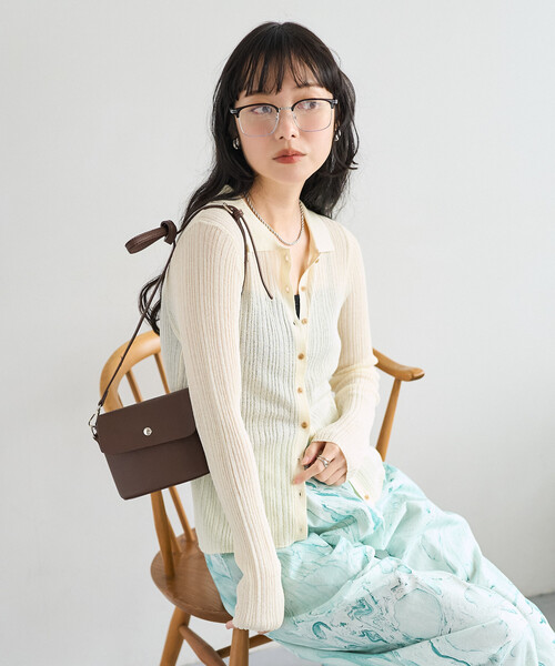 FREAK'S STORE(フリークスストア)の「シアー リブニット ポロカーディガン/サマーニット(カーディガン/ボレロ・レディース・ラベンダー/ブラック/ブルーグリーン/オフホワイト・フリ-)」の6枚目の写真