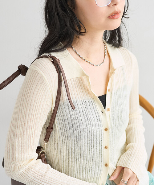 FREAK'S STORE(フリークスストア)の「シアー リブニット ポロカーディガン/サマーニット(カーディガン/ボレロ・レディース・ラベンダー/ブラック/ブルーグリーン/オフホワイト・フリ-)」の10枚目の写真