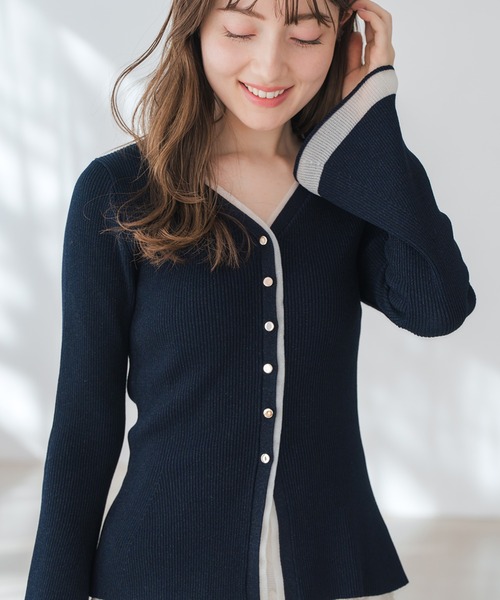 MISCH MASCH（ミッシュマッシュ）の「2026春夏新作 ラメシアーペプラムカーディガン（カーディガン/ボレロ・レディース・ピンク/イエロー/ネイビー・ﾌﾘ-）」の2枚目の写真