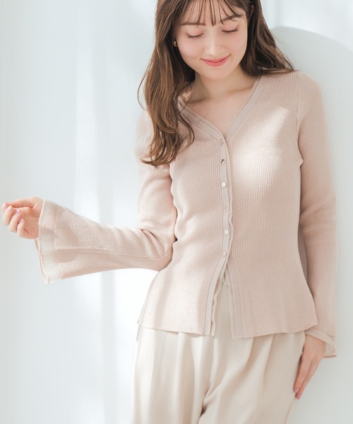 MISCH MASCH（ミッシュマッシュ）の「2026春夏新作 ラメシアーペプラムカーディガン（カーディガン/ボレロ・レディース・ピンク/イエロー/ネイビー・ﾌﾘ-）」の3枚目の写真