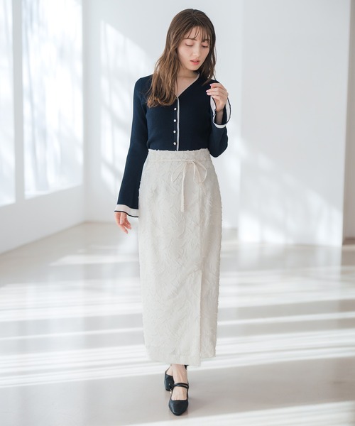 MISCH MASCH（ミッシュマッシュ）の「2026春夏新作 ラメシアーペプラムカーディガン（カーディガン/ボレロ・レディース・ピンク/イエロー/ネイビー・ﾌﾘ-）」の8枚目の写真