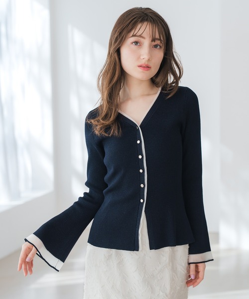 MISCH MASCH（ミッシュマッシュ）の「2026春夏新作 ラメシアーペプラムカーディガン（カーディガン/ボレロ・レディース・ピンク/イエロー/ネイビー・ﾌﾘ-）」の5枚目の写真