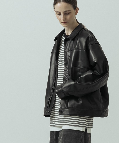 SLICK（スリック）の「【ZOZO限定】 SLICK/スリック Sheep Leather Trucker Jacket/シープレザートラッカージャケット/ショート丈（ブルゾン・メンズ・ブラック・3/1/2）」の3枚目の写真