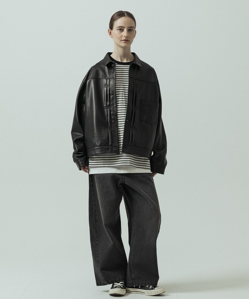 SLICK（スリック）の「【ZOZO限定】 SLICK/スリック Sheep Leather Trucker Jacket/シープレザートラッカージャケット/ショート丈（ブルゾン・メンズ・ブラック・3/1/2）」の7枚目の写真